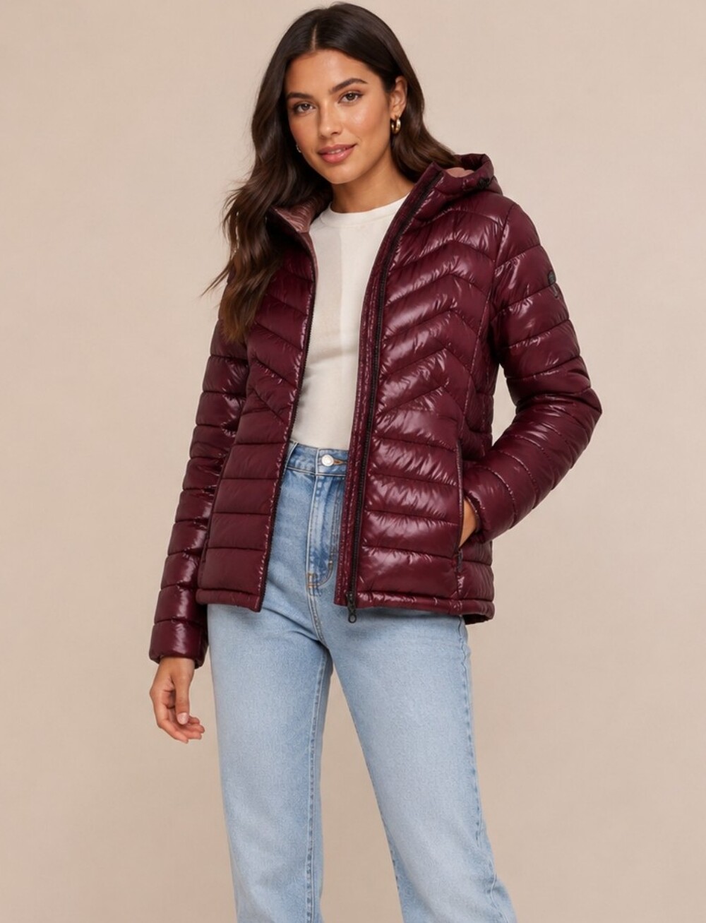 Noize Maisie Oxblood Lightweight Quilted Puffer Jacket Size M